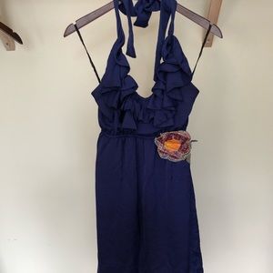 Halter ruffle violet blue dress